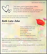 Avis de décès Ruth Lutz-John