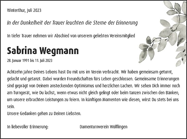Obituary Sabrina Wegmann