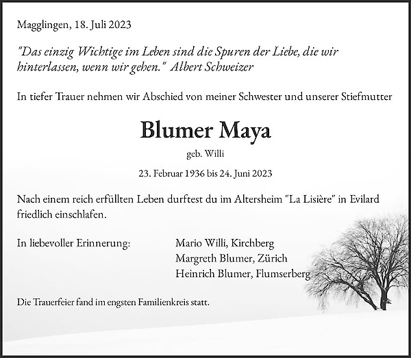 Avis de décès de Blumer Maya