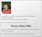 Todesanzeige Nicolas Zoltán Pliha, Regensdorf