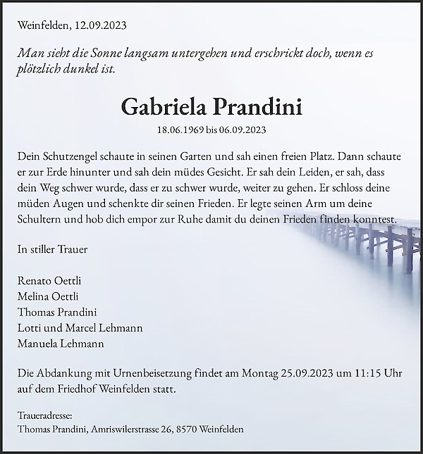 Obituary Gabriela Prandini, Weinfelden