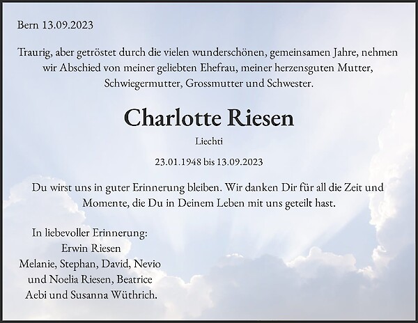 Obituary Charlotte Riesen