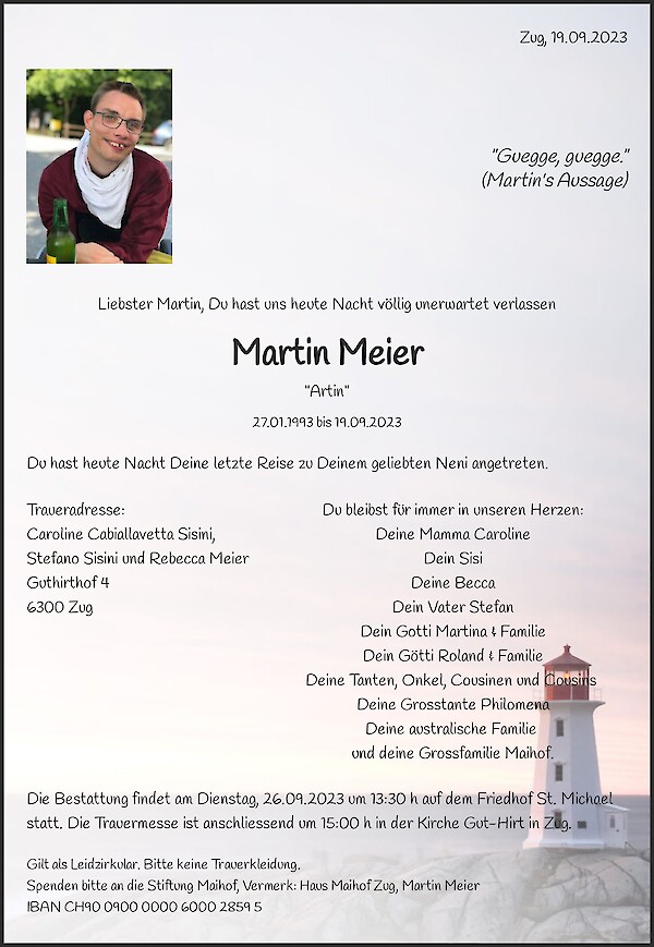 Obituary Martin Meier, Zug