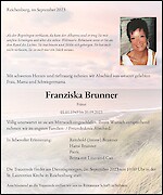 Necrologio Franziska Brunner, Reichenburg