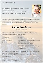 Necrologio Peder Benderer