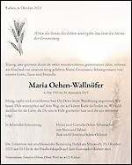 Avis de décès Maria Oehen-Wallnöfer