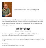 Avis de décès Willi Frehner, Münchwilen