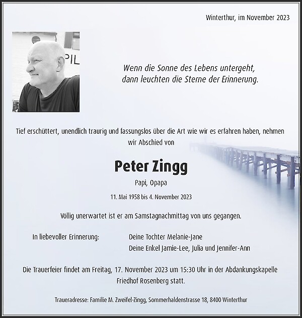 Necrologio Peter Zingg