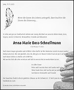 Avis de décès Anna Marie Boss-Schnellmann, Jona