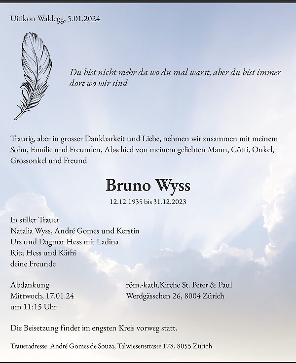 Avis de décès de Bruno Wyss