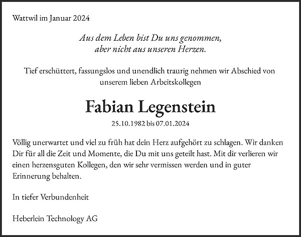 Avis de décès de Fabian Legenstein