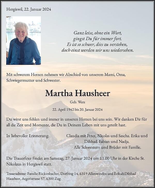 Avis de décès de Martha Hausheer
