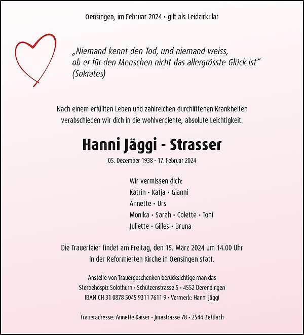 Obituary Hanni Jäggi - Strasser