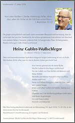 Avis de décès Heinz Gubler-Wullschleger
