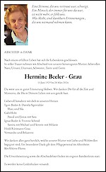 Todesanzeige Hermine Beeler - Grau