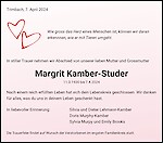 Avis de décès Margrit Kamber-Studer, Olten