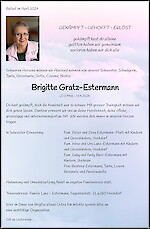 Avis de décès Brigitte Gratz-Estermann, Ballwil