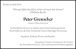 Todesanzeige Peter Grenacher, Zürich