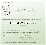 Obituary Franziska Wiedenmeier, Kreuzlingen