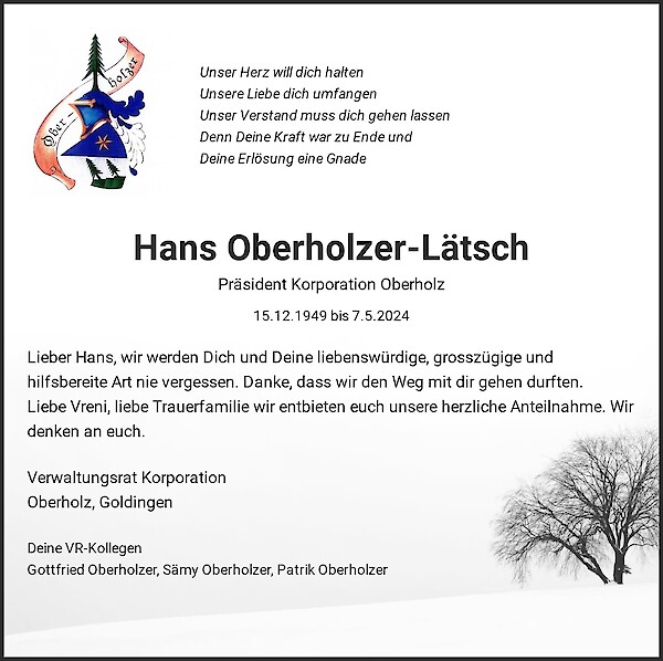 Obituary Hans Oberholzer-Lätsch