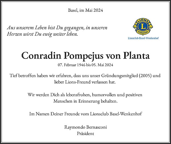 Obituary Conradin Pompejus von Planta