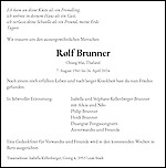 Avis de décès Rolf Brunner, Chiang Mai, Thailand