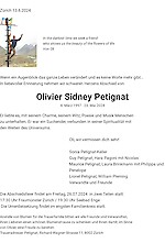 Todesanzeige Olivier Sidney Petignat, Zürich