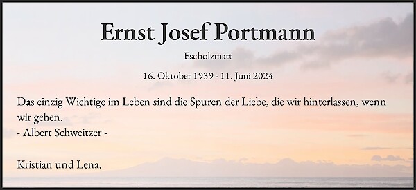 Todesanzeige von Ernst Josef Portmann, Escholzmatt