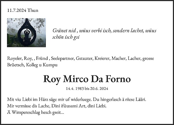 Avis de décès de Roy Mirco Da Forno, Steffisburg