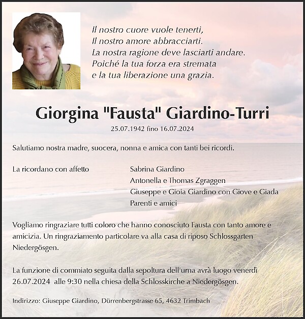 Obituary Giorgina "Fausta" Giardino-Turri