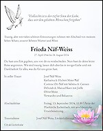 Todesanzeige Frieda Näf-Weiss, Eschenbach