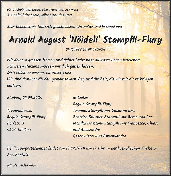 Obituary Arnold August 'Nöideli' Stampfli-Flury