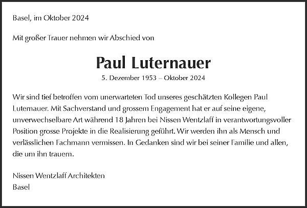 Obituary Paul Luternauer