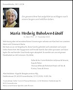 Todesanzeige Maria Hedwig Buholzer-Lütolf, Emmenbrücke