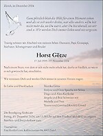 Todesanzeige Horst Götze, Zürich