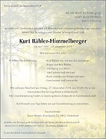 Todesanzeige Kurt Bähler-Himmelberger, Bernhardzell