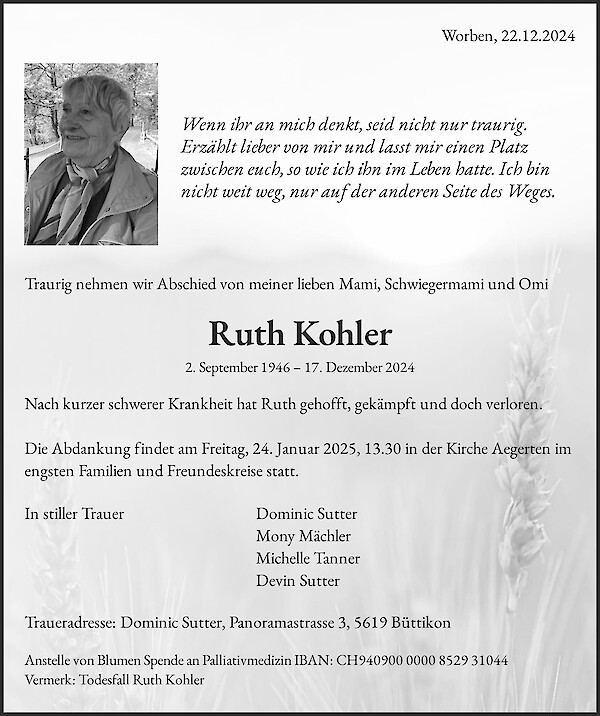 Necrologio Ruth Kohler