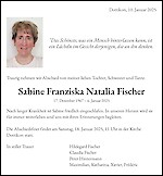 Todesanzeige Sabine Franziska Natalia Fischer