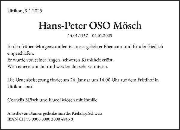 Todesanzeige von Hans-Peter OSO Mösch