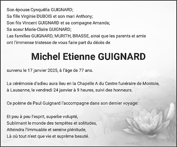 Obituary Michel Etienne GUIGNARD