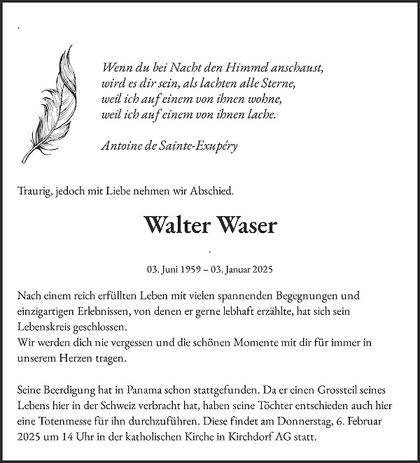 Obituary Walter Waser