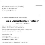 Todesanzeige Erna Margrit Niklaus-Pietzsch