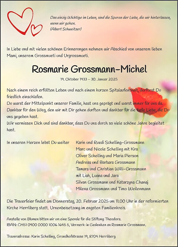 Todesanzeige von Rosmarie Grossmann-Michel