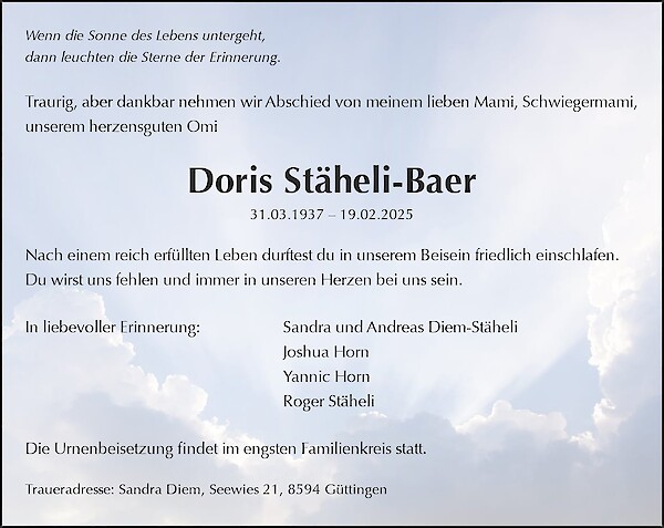 Obituary Doris Stäheli-Baer