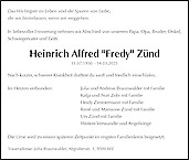 Necrologio Heinrich Alfred "Fredy" Zünd